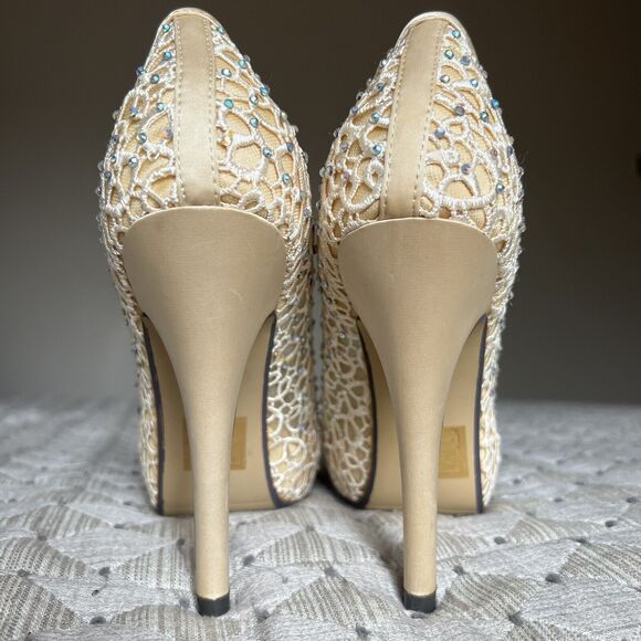 Lady Couture Ivy Peep Toe Gold Lace Mesh Stiletto Heels NIB Women’s EU 39 US 8 - Picture 12 of 16